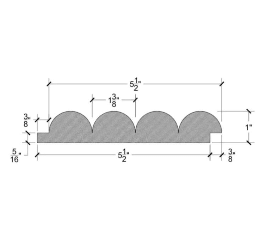 Timeline Fluted Round solid wood wall panel showing beaded half round reeded tambour profile spec drawing for real hardwood wall paneling