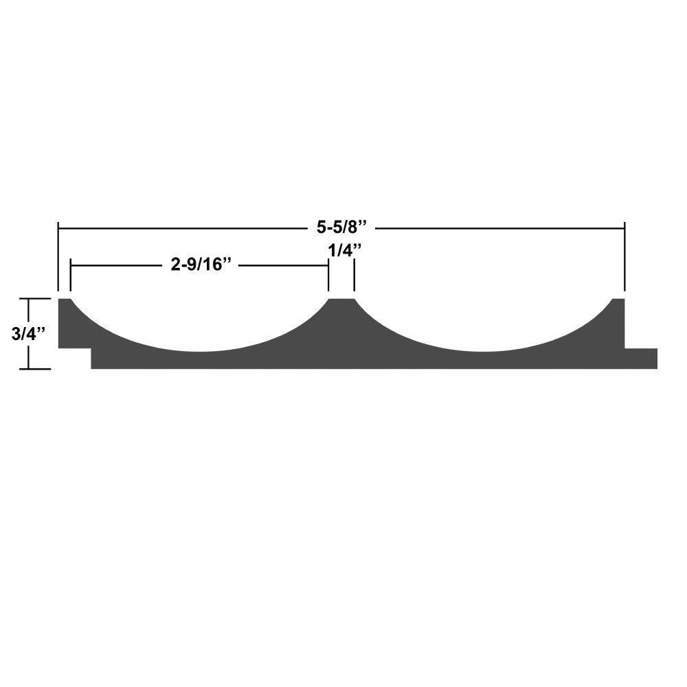 Timeline Fluted Scallop solid wood wall panel showing concave scallop profile spec drawing tambour fluted slat wall paneling in real hardwood