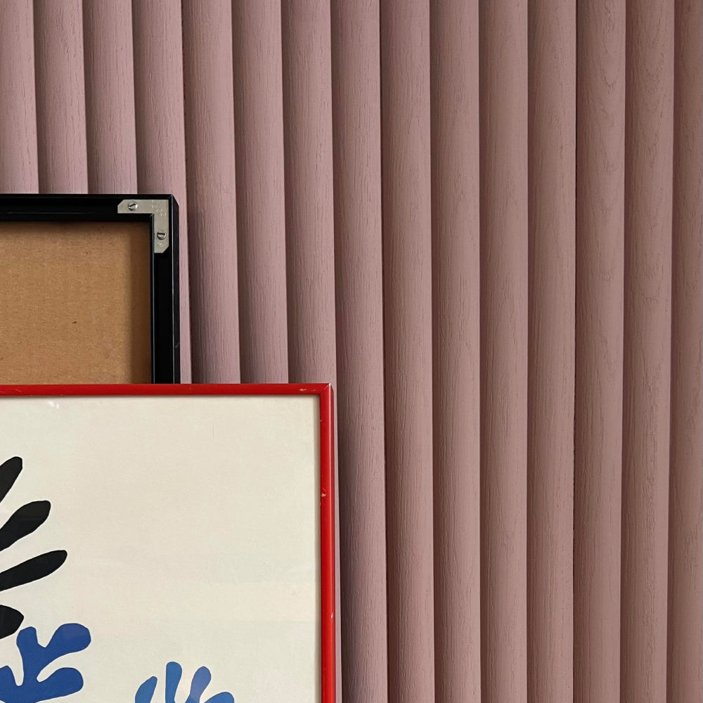 Timeline Fluted Thin Round solid wood wall panel showing beaded half round profile installed as fluted tambour slat wall paneling for acoustic wall paneling in real hardwood